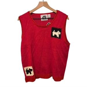 Storybook Knits 'Houndstooth Hounds' Red Pullover Sweater Tank Top Size 1X